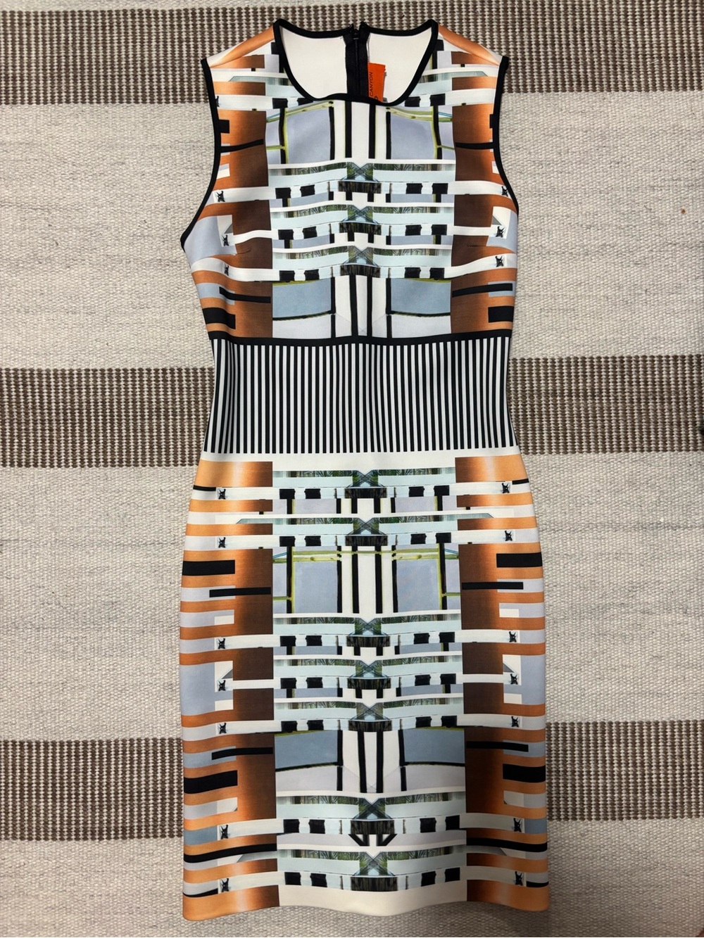 Clover Canyon Geometric Sheath Dress in Bronze, White, Black and Gray